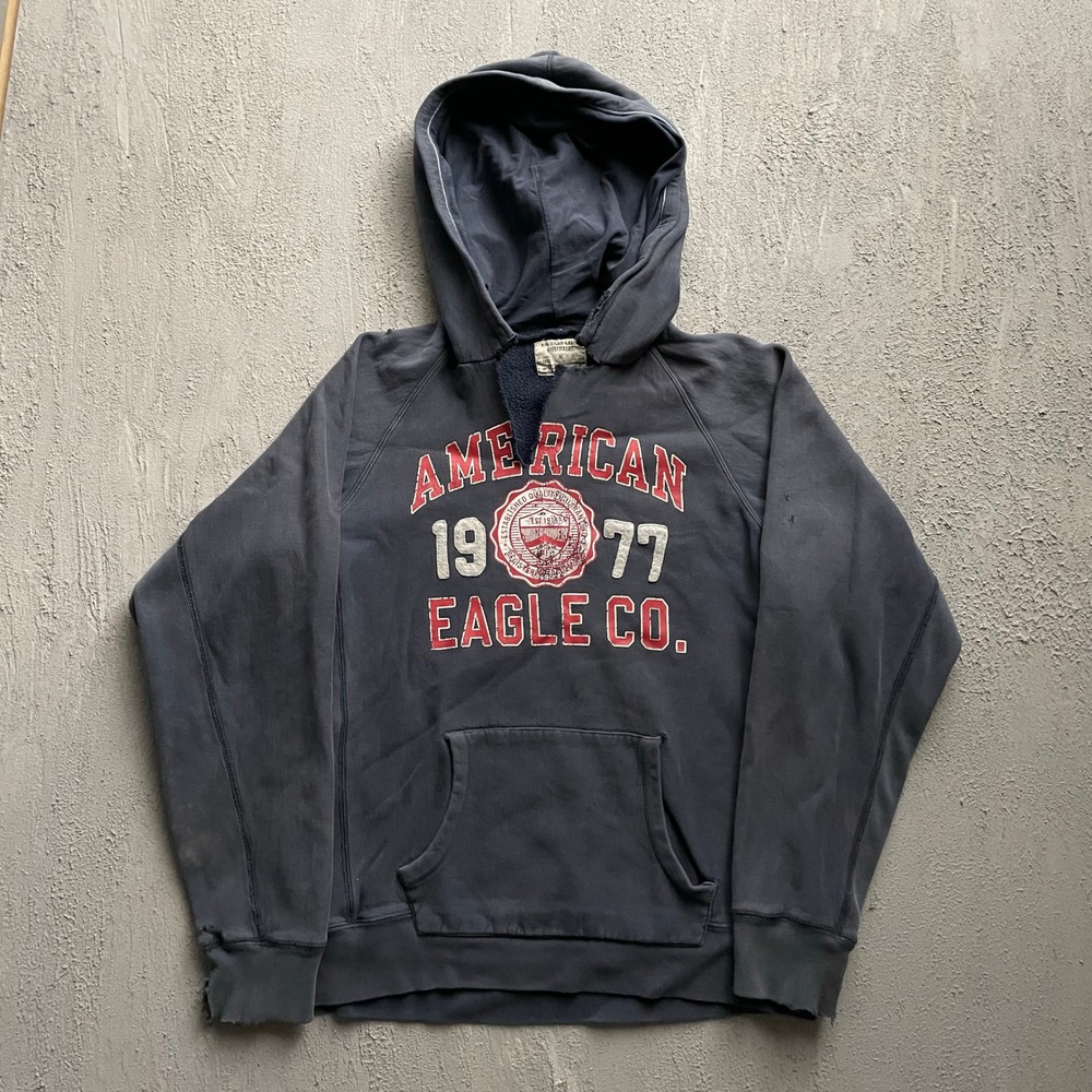 Vintage American Eagle Hoodie Mens Medium Navy Blue 2000s
